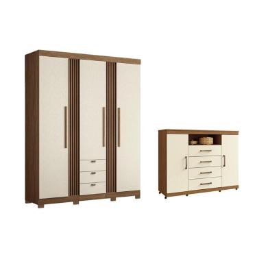 Imagem de Guarda Roupa 2 Peças (1guardaroupa+1cômoda) Qc252 Jatoba/areia - Santos Andirá
