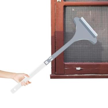 Imagem de Escova de limpeza de malha, ferramenta de equipamento de lavagem multiuso - Escova de limpeza de janela de tela de tela de tela com alça longa removível - para espelho de vidro seco e molhado para