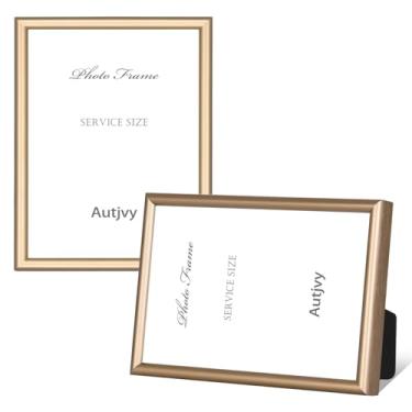 Imagem de Autjvy Conjunto de 2 porta-retratos de pôster 3x4, moldura moderna de latão fino para galeria de metal com vidro real HD, tela para mesa e parede, pacote com 2