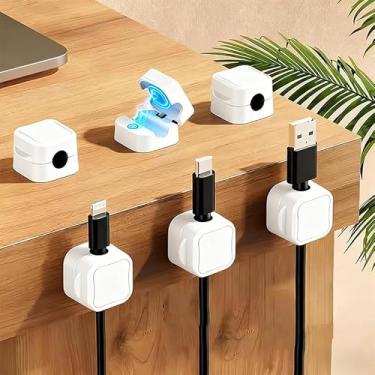 Imagem de Pacote com 6 clipes magnéticos para cabos, gerenciamento de cabos adesivos, organizador de cabos ajustáveis, carregador de telefone para casa, escritório, cozinha, mesa, parede, mesa de cabeceira