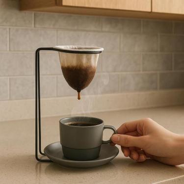 Imagem de Mini Coador de Café Individual com Suporte e Xícara Plástica Cinza - 1