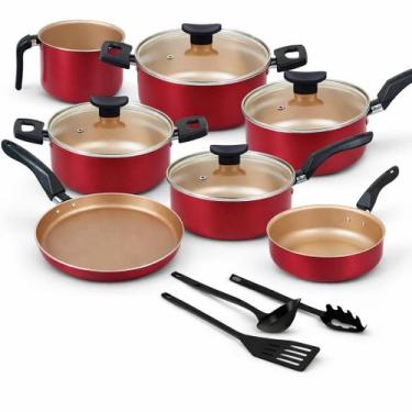 Imagem de Jogo de Panelas 10 Peças Cereja Antiaderente Remaza com Utensílios de 