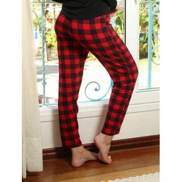 Imagem de Pijama Calça Avulsa Xadrez Empório Do Algodão, G, Vermelho