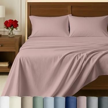 Imagem de California Design Den Jogo de lençóis Queen Size 100% algodão egípcio certificado - cetim macio, lençol de bolso profundo com elástico antiderrapante, roupa de cama luxuosa fresca e durável - Rosa