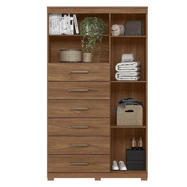 Imagem de Comoda 1 Porta 6 Gavetas Marabá Com Pés Jatobá Acetinado - Santos Andirá