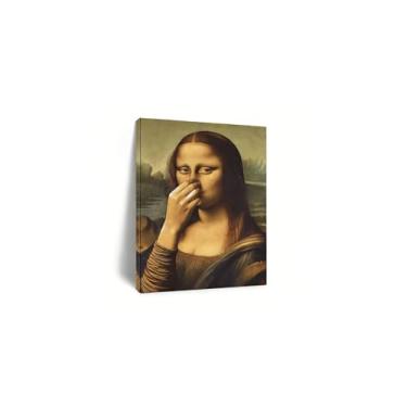 Imagem de Arte engraçada de parede de banheiro Mona Lisa com moldura, pôster Mona Lisa segurando o nariz, decoração de humor de banheiro vintage, decoração de parede de banheiro emoldurada para banheiro, lavabo