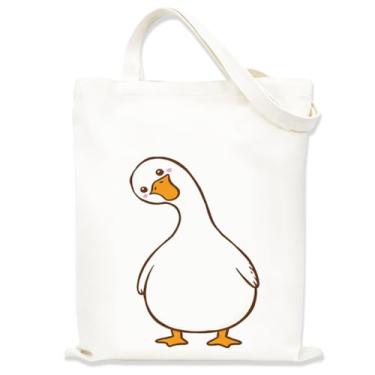 Imagem de Linda sacola estética de pato para mulheres e meninas, bolsas de pano com alças, bolsa de animal adorável, sacolas fofas para mulheres, bolsa de compras reutilizável para viagens, compras, trabalho