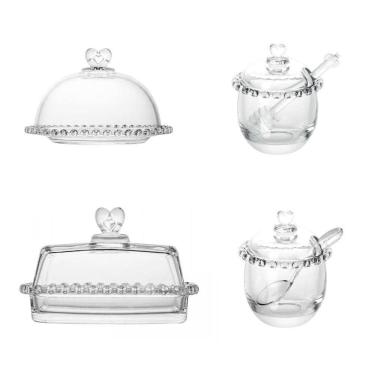 Imagem de Kit Queijeira + Manteigueira + Meleira + Açucareiro De Cristal Coração Lyor