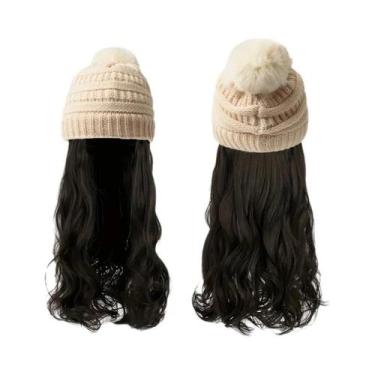 Imagem de Peruca Sintética Ondulada De 20 Polegadas Com Touca De Malha E Pompom 