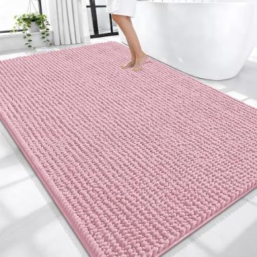 Imagem de OLANLY Tapetes de banheiro espessos 70 x 46, tapetes de banho de chenille absorventes extramacios, suporte de borracha, lavagem a seco na máquina, tapetes de banho para piso de banheiro, banheira e