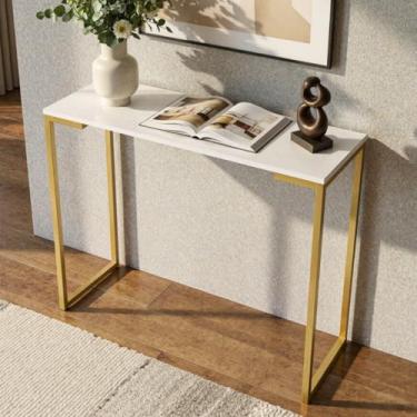 Imagem de Aparador Buffet Cantinho do Café Estilo Industrial 100% Mdf Premium branco e Pés em Metal Dourado