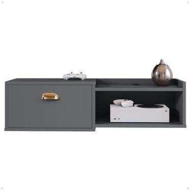 Imagem de Rack Suspenso Home TV 32" Bancada Flutuante Canadá 90cm Porta Nicho Eletrônico Sala Quarto Pequeno - Lojas RPM (90 cm - Cinza)