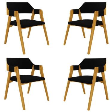 Imagem de Kit 4 Cadeiras Sala De Jantar E Jogos Carteados Madeira Maciça Poker Veludo Preto-mel G42 - Gran Belo