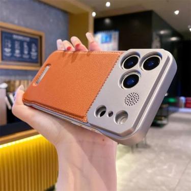 Imagem de SFDSUH Capa de luxo magnética em couro PU para iPhone 16e, com carregamento sem fio e sem bordas (para iPhone 16e/Marrom)