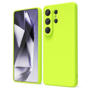 Imagem de oakxco Capa de silicone para Samsung Galaxy S26 Ultra, capa protetora de gel de borracha macia e fina para mulheres, capa feminina estética fofa com capa para câmera, verde neon