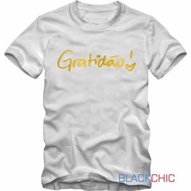 Imagem de Camiseta Revellion Gratidão Branca Ano Novo Festa Estampa Dourada, Bra