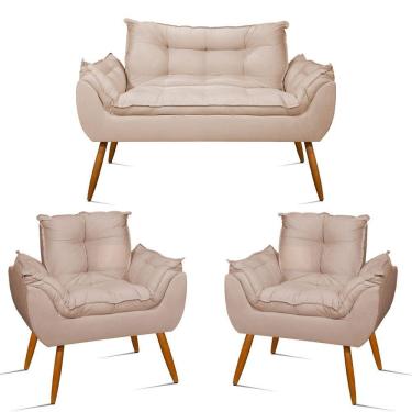 Imagem de Kit Sofá Namoradeira Opala + 2 Poltronas Opala Balaqui Decor Cor:bege