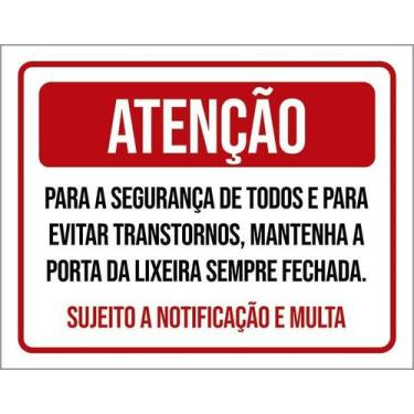 Imagem de Kit 5 Placa Acm Porta Lixeira Sempre Fechada 18X23 - Sinalizo