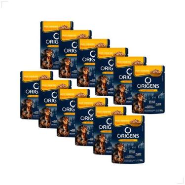 Imagem de Kit 12 Ração Úmida Sachê Origens Cães Adulto Filhotes 85g, Frango/Adul