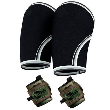 Imagem de Kit Joelheira Neoprene 7mm Preta e Munhequeira Elástica Camuflada Skyhill-Unissex