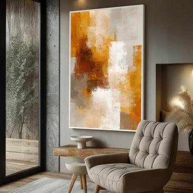 Imagem de Quadro com Moldura e Acrilico Cristal Vidro Arte Ocre para Sala, Quart