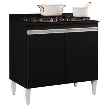 Imagem de Balcão Para Cooktop 80cm 2 Portas Flórida Preto - Lumil Móveis