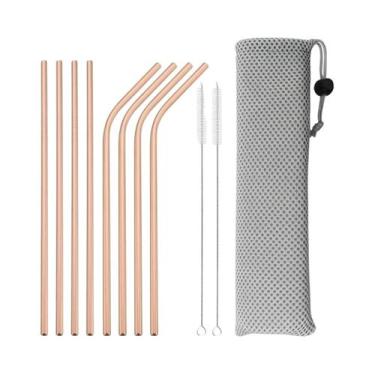 Imagem de Conjunto De Canudos Reutilizáveis De Aço Inoxidável Coloridos 11 Peças