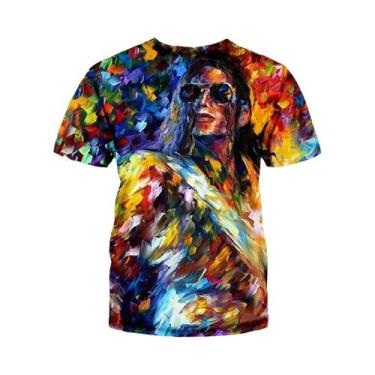 Imagem de Camiseta Masculina Retrô Michael Jackson Hip-Hop Verão Casual Harajuku