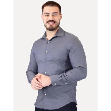 Imagem de Camisa Tommy Hilfiger Masculina Slim TH Flex Twill Stretch Marinho Mescla-Masculino