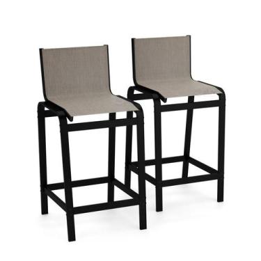 Imagem de Kit 2 Banquetas Altas bancada Alumínio Preto Tela Mocca - Aluv Móveis