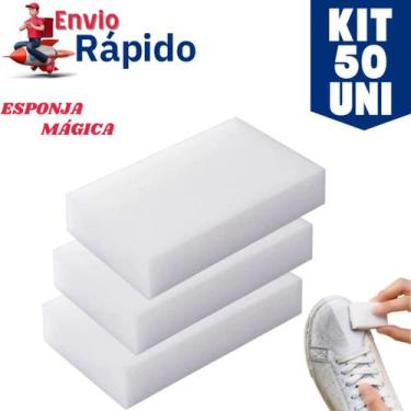 Imagem de Kit 50 Esponja Mágica Branca Melamina Limpeza Tira Manchas Bucha Multi