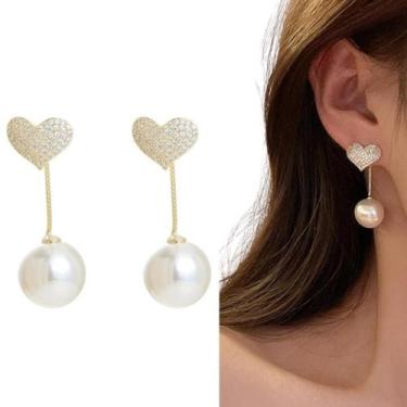Imagem de Brinco de Pérola Noiva Madrinhas Dourado Minimalista Festa - VALLEN AC