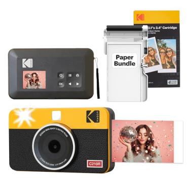 Imagem de Kodak Mini Shot 2 Retro - Câmera Instantânea e Impressora Fotográfica 2 em 1 (60 folhas), foto 5,3 x 8,6cm, compatível iOS e Android, Bluetooth, 4PASS alta definição e acabamento laminado - Amarela