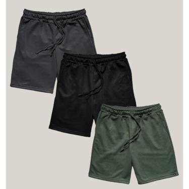Imagem de Kit 3 Bermuda Masculina Moletom WSS Basic Preto, Cinza e Verde-Masculino