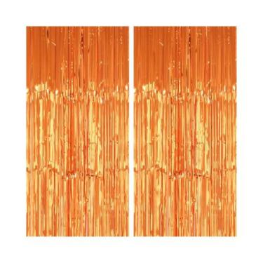 Imagem de Conjunto De Cortinas Com Franjas Laranja 2 Peças Em Papel Metálico Par