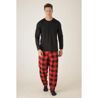 Imagem de Pijama Masculino Longo Xadrez Frio Inverno Flanela-Masculino