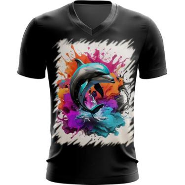 Imagem de Camiseta Gola V Golfinho Inteligência Arte Pintura 2 - Kasubeck Store®