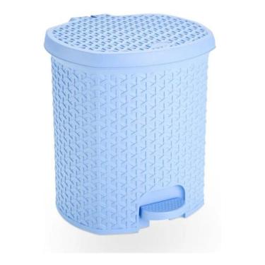 Imagem de Lixeira Cesto 6 Lts. Rattan Tampa E Pedal Banheiro Cor Azul - Plasnort