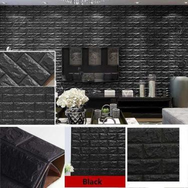 Imagem de Papel de Parede 3D Painel Tijolinho Tijolo Preto com Placa Auto Adesiva em Espuma Preto...