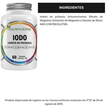 Imagem de Iodo[ Iodeto de Potássio] 60 Cápsulas Flora Nativa do Brasil-Unissex
