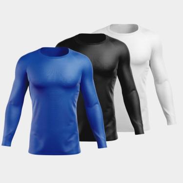 Imagem de Kit 3 Camisas Masculinas Proteção Solar UV Blusa Térmica M Longa-Masculino