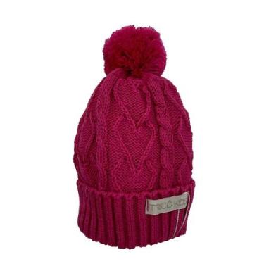 Imagem de Gorro de Tricô Para Meninas Com Pompom Rosa Forte - Tricô Kids, P, Ros