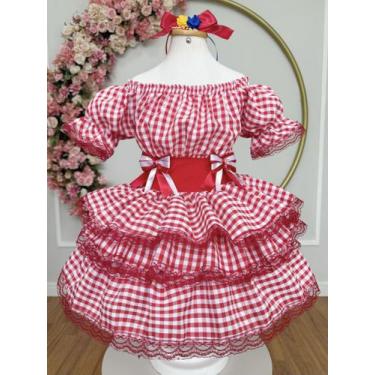 Imagem de Vestido Xadrez Junino Infantil Vermelho Laço Festa Junina Caipira Quad