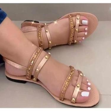 Imagem de Sandalia Feminina Rasteirinha Rasteira - Leni Almeida, Dourado, 36