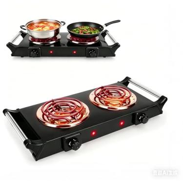 Imagem de TeqHome Placa De Aquecimento 2000 W, Fogão Elétrico Portátil Bancada, Queimadores Serpentina Dupla Com Controle Temperatura 5 Níveis E Alças Frias, Fácil Limpar, Ferro Fundido Leve Para Rv/Casa/Acam