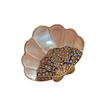 Imagem de Broche Concha com Pérola Central e Detalhes em Strass - Pistache Acess