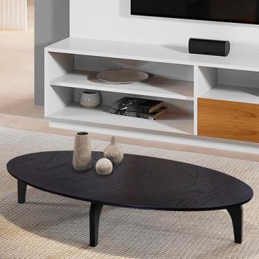 Imagem de Mesa de Centro Oval Orgânico em MDF Pés Madeira Maciça Laminada 100x45