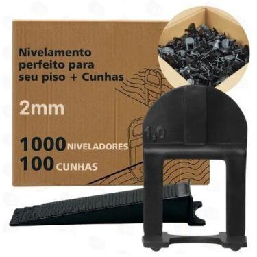 Imagem de 1000 Niveladores 2mm + 100 Cunhas Slim Assentar Nivelar Preto - GENERI