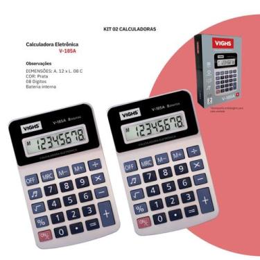 Imagem de Kit 2 Calculadoras V185A 8 Dígitos Cinza - Vighs