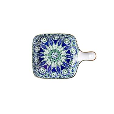 Imagem de Prato de cerâmica GUIPAIHAI com alça única padrão criativo decoração panela de jantar utensílios domésticos tigelas de assar pratos de salada (cor : E)